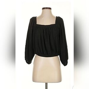 Free People Black Square Neck Blouse